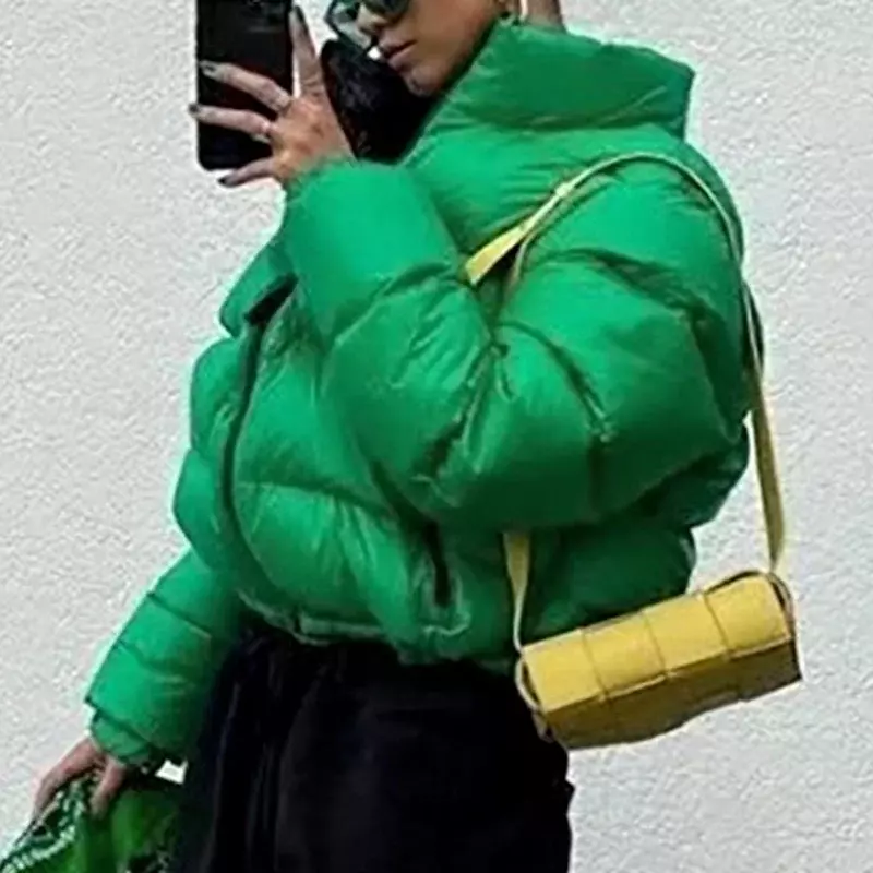 Giacca corta da donna con colletto alla coreana autunno/inverno moda allentata giacca di cotone verde High Street calda giacca corta in cotone tutto-fiammifero