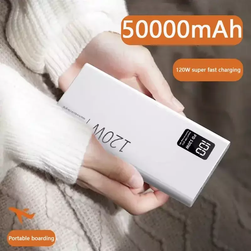 Banque d'alimentation de charge super rapide, 120W, 50000 mAh, compacte, portable, mise à niveau, adaptée pour Xiaomi, Huawei, Samsung