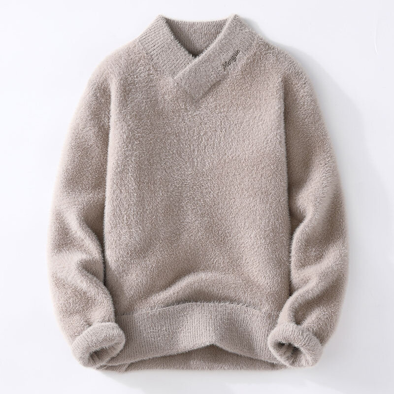 Мужские свитеры 2024, зимний мужской теплый свитер в Корейском стиле, мужские свитеры с V-образным вырезом, мужские шерстяные пуловеры на осень и зиму, мужские свитеры большого размера