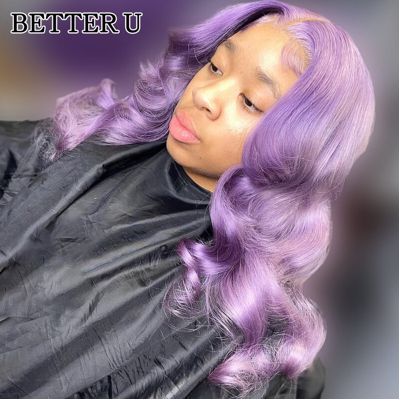 Light Purple Human Hair 13X6 Lace Front Pre-Stretched Wig Transparent Lace Front Wig 13x4 High Gloss Body Wave Wig 250 Density