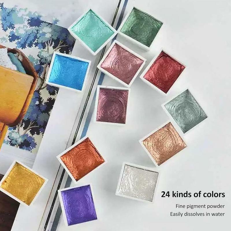 Набор цветных красок, набор из 24 стойких красок, перламутровые цвета, аксессуары для творчества и творчества