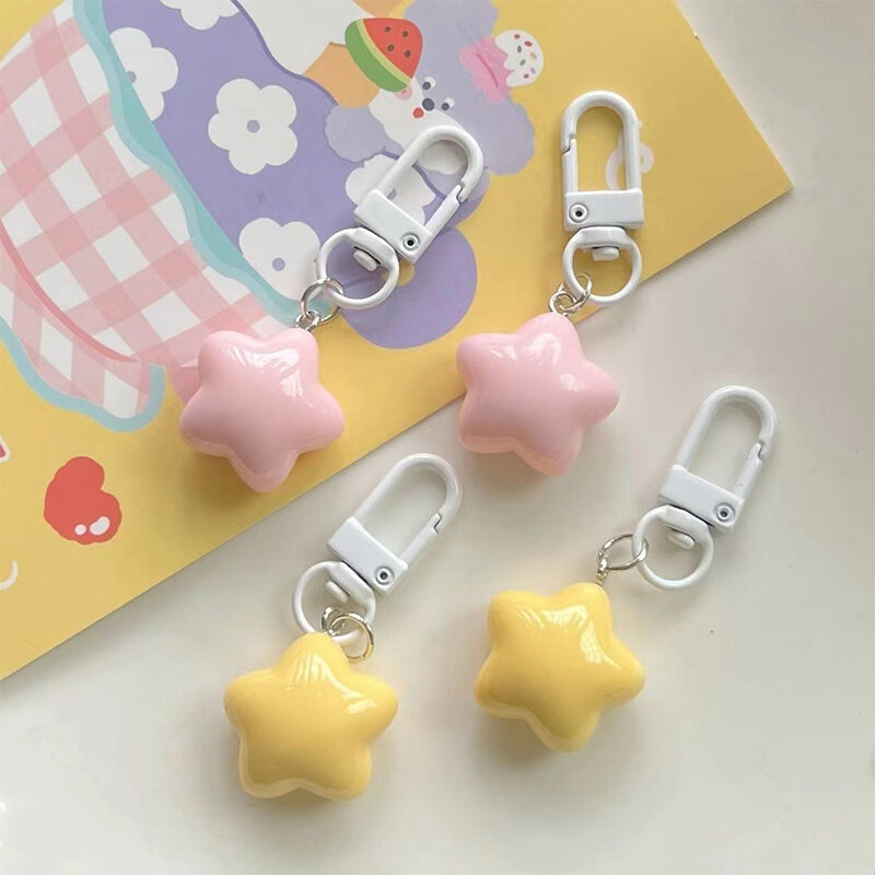 1 PCS Cute Yellow Pink Stars Keychain Pendant Keyring For Girls Backpack Charm Headphone Case Accessory Creative Gifts
