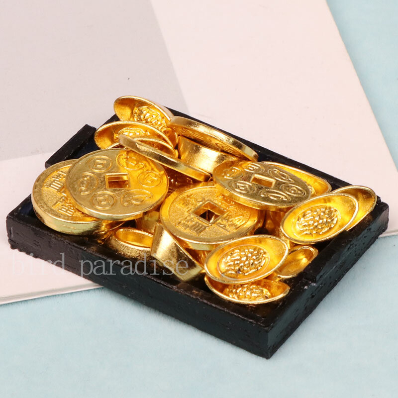 أدوات مصغرة 1/6 محاكاة صغيرة الذهبي الطوب السبائك النقدية صندوق المال نموذج لعب لباربي التماثيل دمى دمية الملحقات