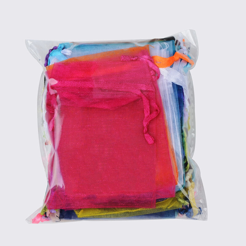50 pz/lotto 13x18cm sacchetto regalo con coulisse tascabile in Organza trasparente tinta unita