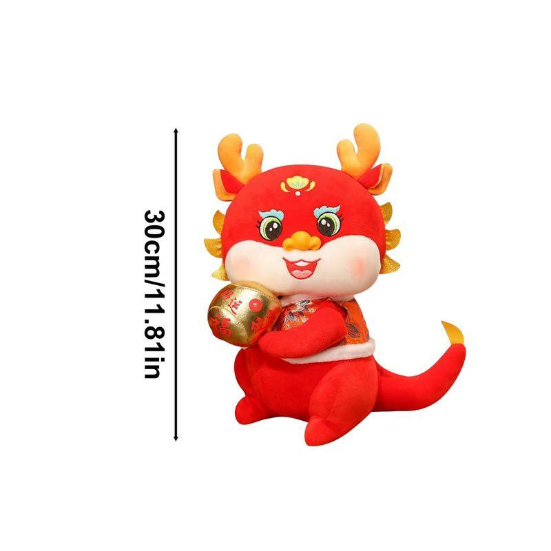 중국 드래곤 봉제 시뮬레이션 드래곤 봉제 장난감, 행운의 빨간색 부드러운 중국 새해 2024 봉제 용수철 축제 홈 데코