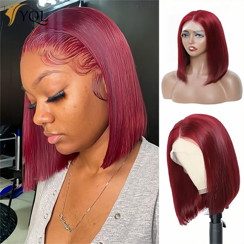 99J Burgundy Short Bob Wigs 13x4 Lace Frontal Wigs For Women Human Hair With Baby Hair Transparent Lace Straight Bob Wig