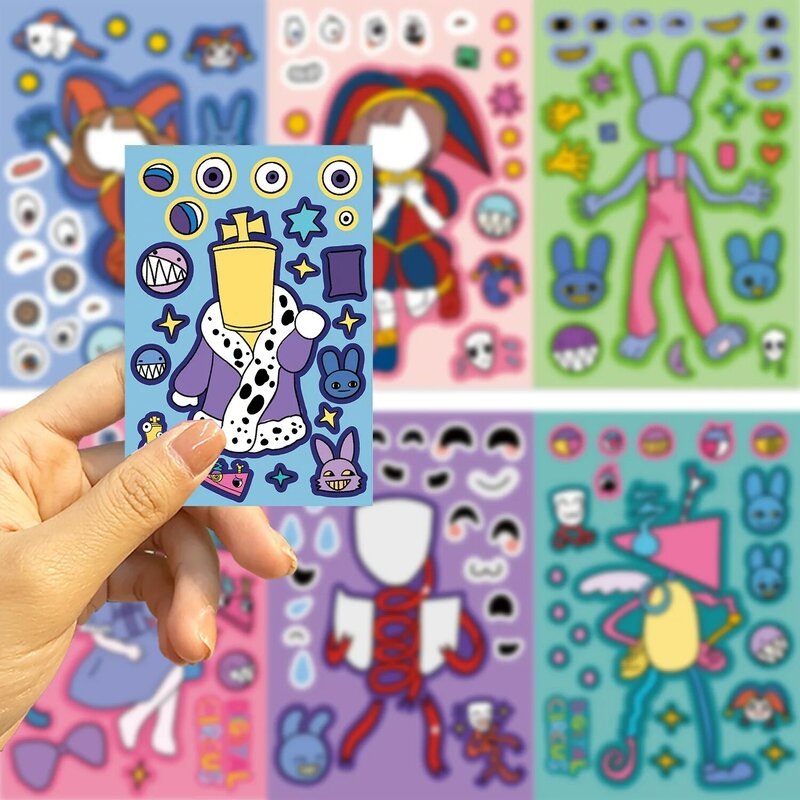 8Pcs Cartoon Digit Circus Collage adesivi Graffiti ornamento cancelleria frigorifero impermeabile fai da te giocattoli per bambini per i regali