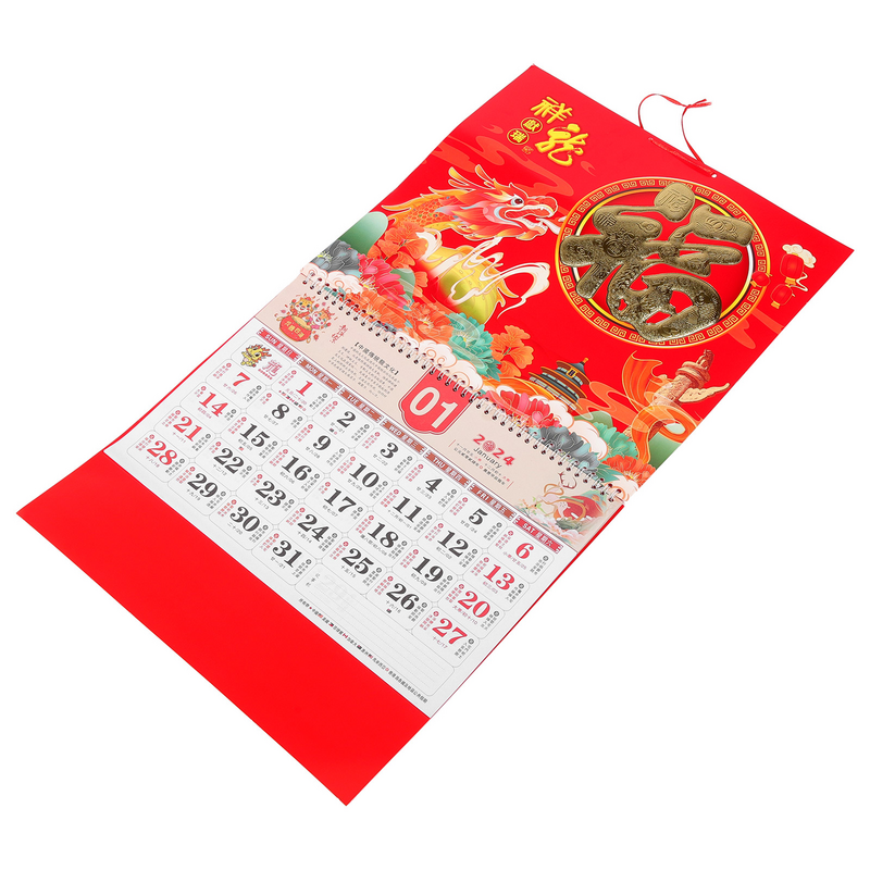 2024 Chinese Nieuwjaarskalender Muur Scroll Traditionele Kantoorbenodigdheden Dagelijks Maandelijks Delicate Chinese Stijl