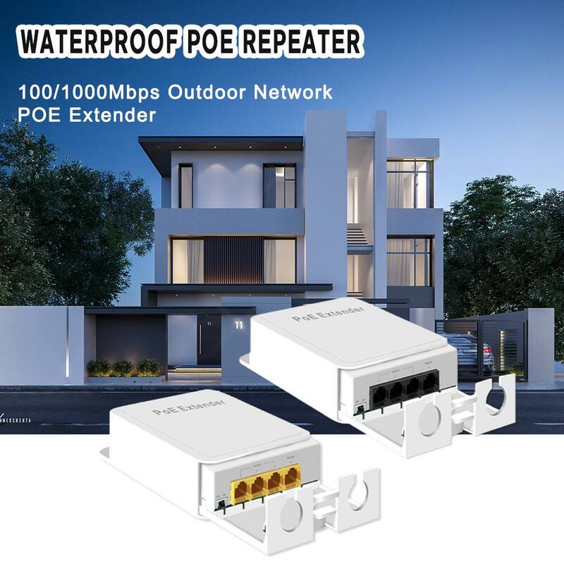 HORACO 4 Port Repeater POE tahan air 100/1000Mbps jaringan luar ruangan POE Extender IP55 VLAN 44-57V 30W untuk kamera POE Wierles F0E9