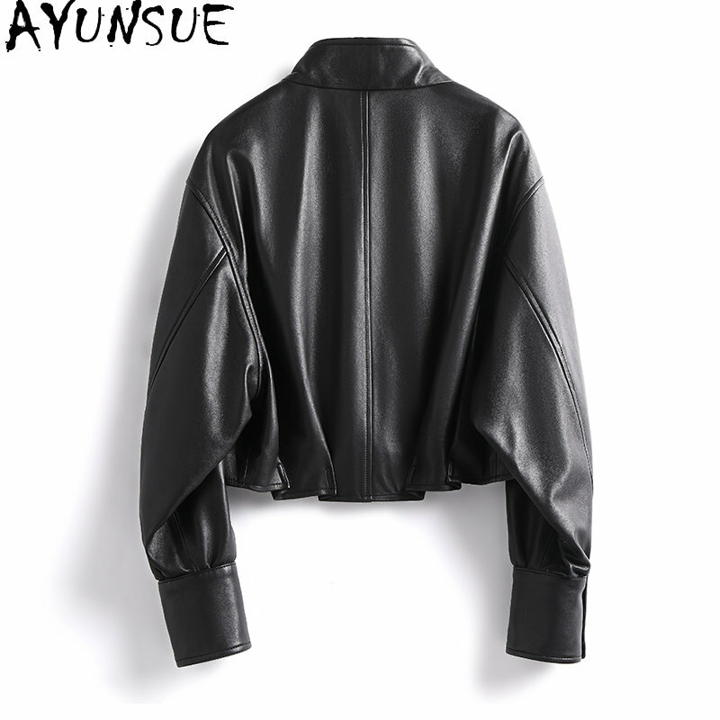 AYUNSUE nowa prawdziwa skóra owcza kurtka damska 2023 krótka skórzana kurtki dla kobiet prawdziwe płaszcz skórzany motocyklowe ubrania Jaqueta
