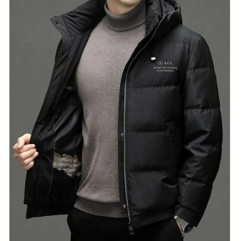 2023 New Male Parkas Black Gold White Duck down Jacket Mid-Length Hooded Coat Young and Middle-Aged Thick Warm Jacket Men