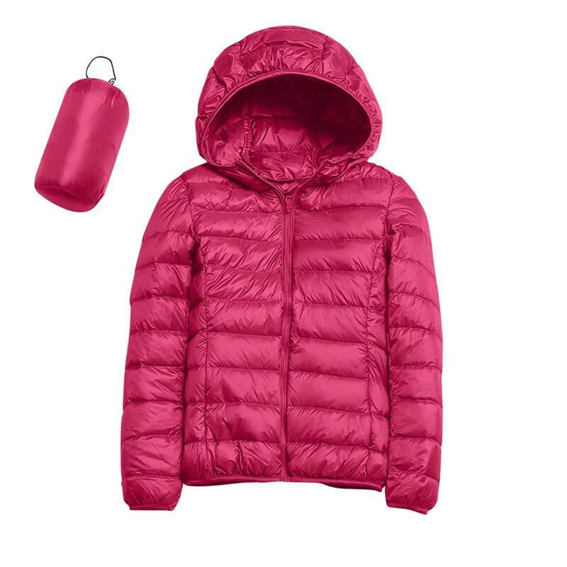여성용 초경량 플러스 사이즈 얇은 다운 재킷, 짧은 후드, 따뜻한 화이트 덕 다운 코트, 외투, 방풍 다운 코트, 차케타