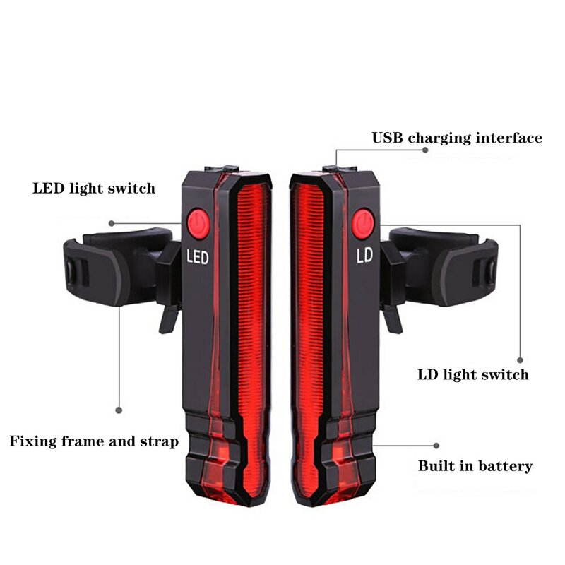 Bike Rear Light Laser Line Warning Lamp Waterproof Seatpost LED Light USB Rechargeable MTB Road Bicycle Taillight