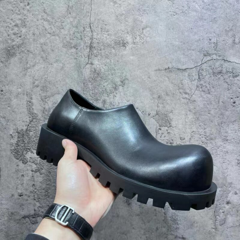 New 2024 Men's Leather Shoes Black Genuine Leather Dress Feast Men's Outdoor Casual Shoes Height Increasing Lace Platform Shoes