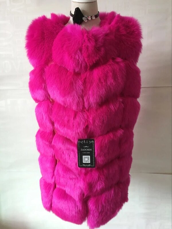 ZADORIN 5XL 6XL Female Fur Waistcoat Winter Warm Faux Fur Vest Women Fashion O-Neck Patchwork Sleeveless Long Faux Fur Coat