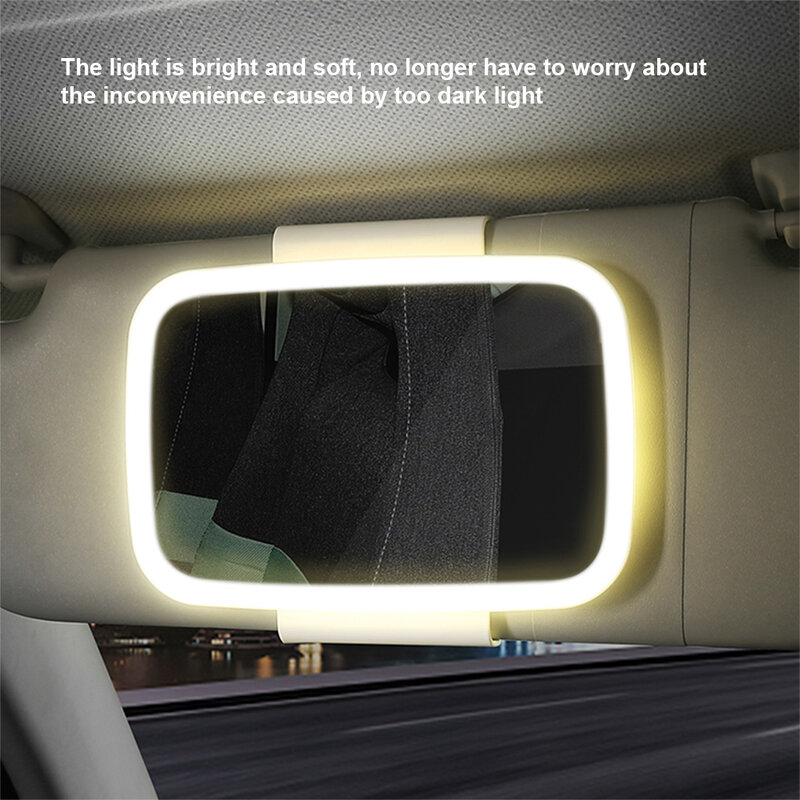 กระบังแสงกระจกแต่งหน้าแบบชาร์จไฟได้อเนกประสงค์สีขาวอุปกรณ์ตกแต่งภายในรถยนต์