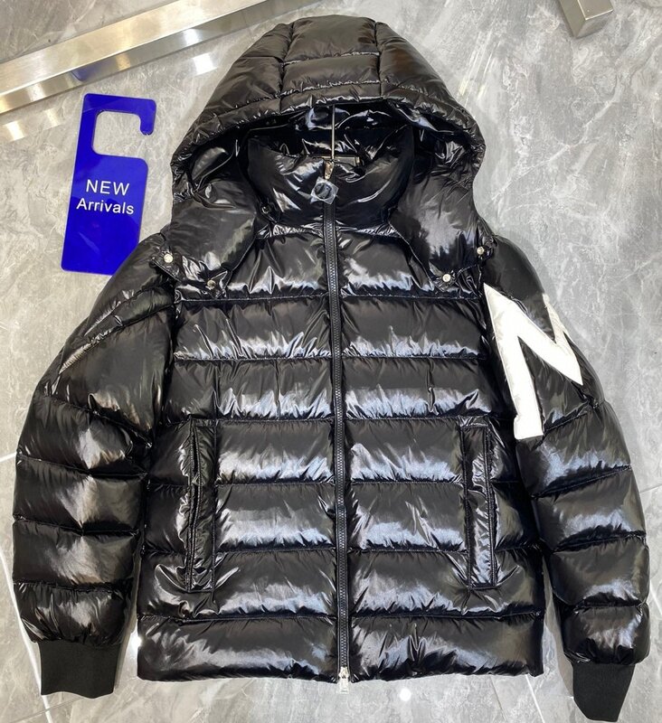 남성용 겨울 다운 재킷, 화이트 구스 다운 필링 숄더 레터 자수, 작은 천 패치, 레저 따뜻한 코트, 먼지 봉투 보내기