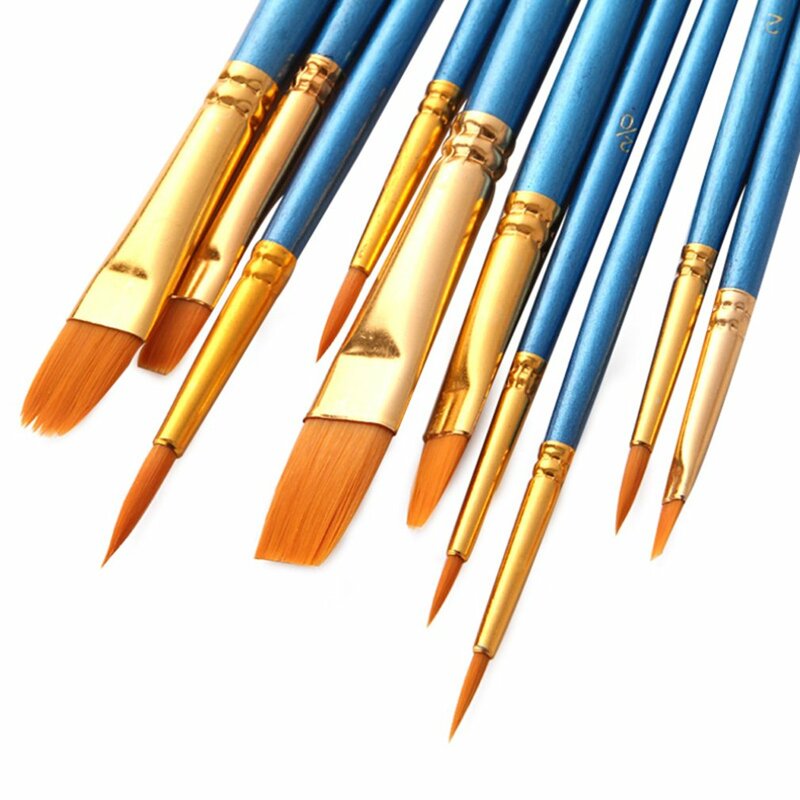 Профессиональная нейлоновая кисть для рисования акварелью акриловой деревянной ручкой 10 шт.