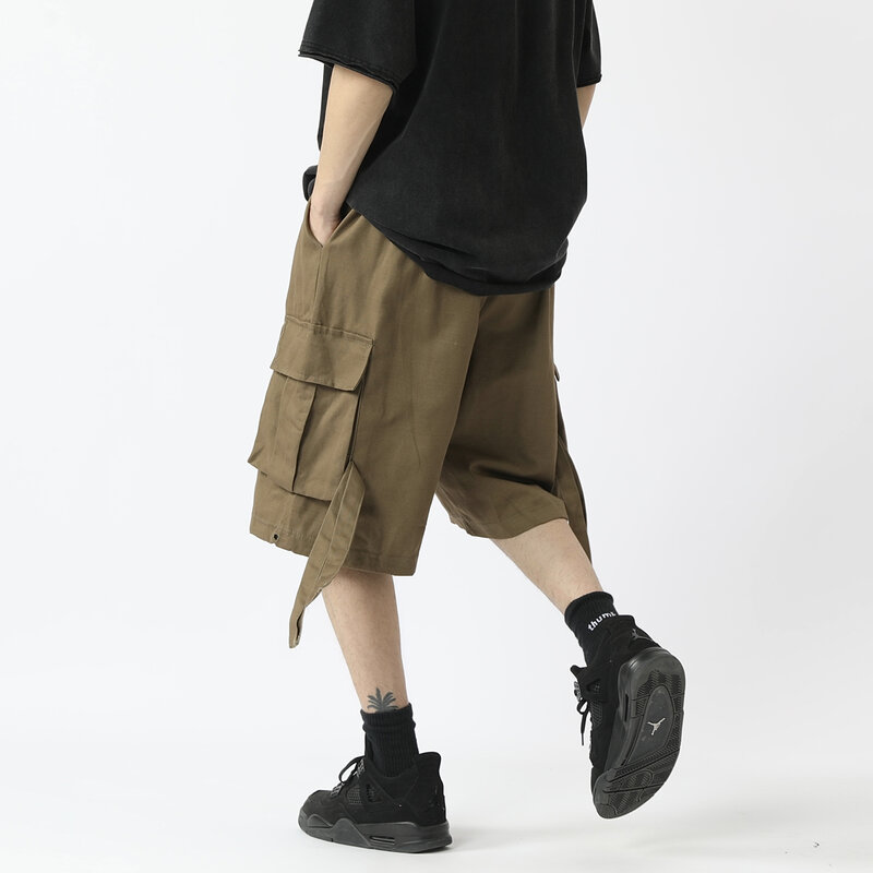 Шорты-карго мужские однотонные на шнуровке, летняя Корейская Роскошная Одежда, рабочая одежда, большие размеры 3XL 2023