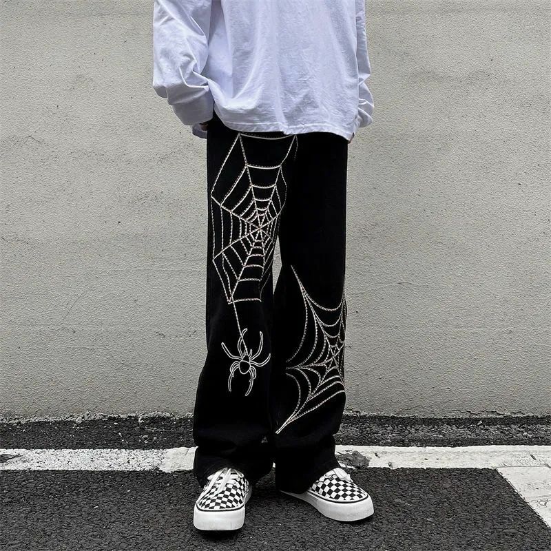 Streetwear Y2k celana Anime pria, celana olahraga ukuran besar kaki lebar, celana lurus longgar teknologi baru 2023