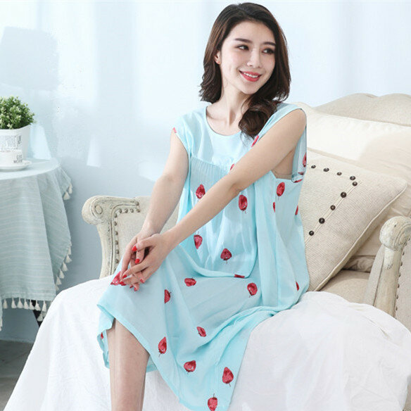 Elegante flor impressão feminina colete camisola de algodão tecido noite vestido casual casa camisa noite pijamas 4xl