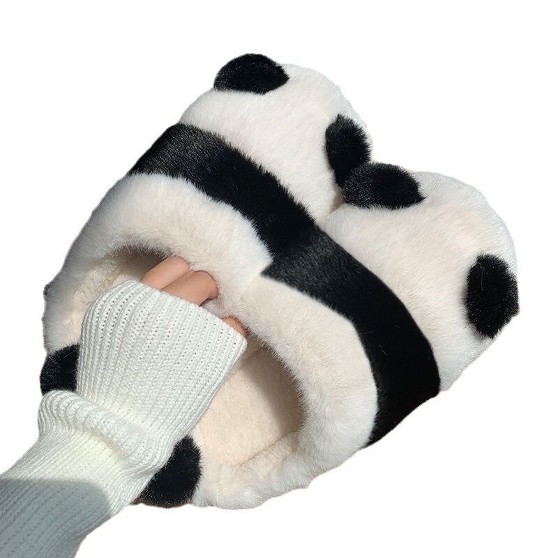 Sandal katun Panda untuk pakaian luar ruangan di musim gugur dan musim dingin, sandal mewah untuk penggunaan di rumah, sepatu katun anti selip