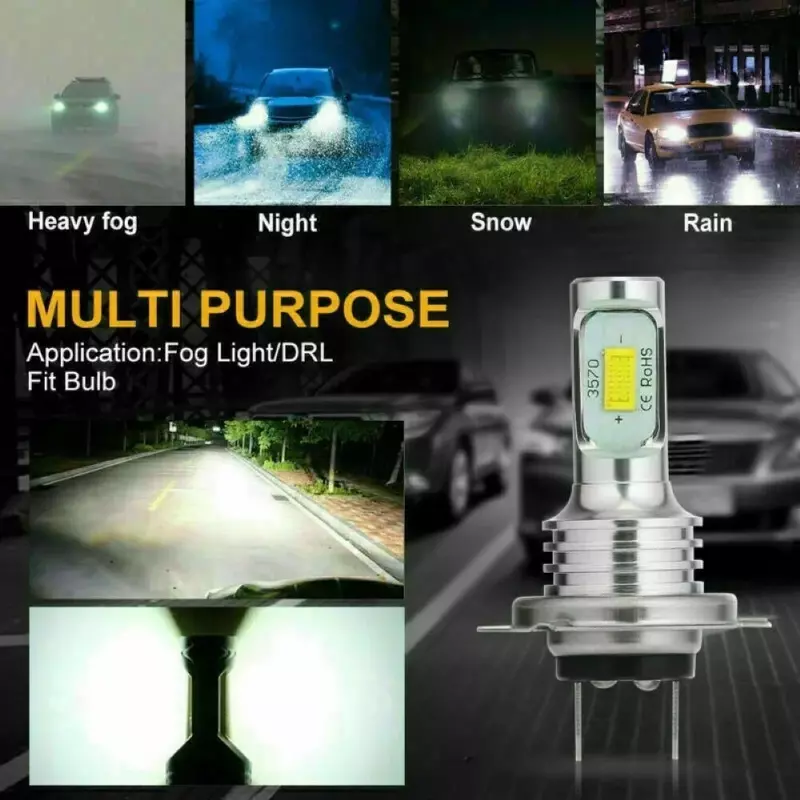Faro LED para coche, Bombilla blanca, 2 piezas H, 7, 80W, COB, DRL, Canbus, 12-24V, 6500K