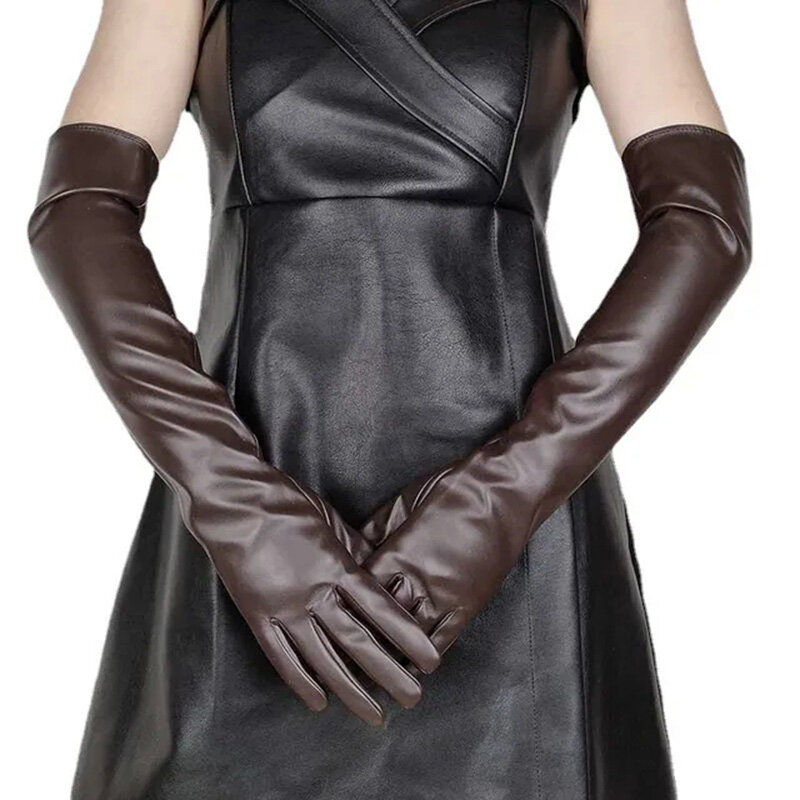 ถุงมือ G203ยาวเต็มใบ, ถุงมือหนัง PU สำหรับผู้หญิงใส่ด้านในนุ่มลื่นสำหรับหน้าหนาว