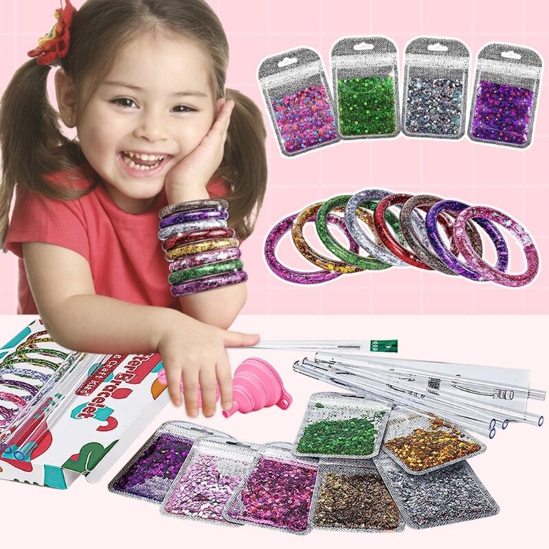 Girls Glitter Bracelet Making Material Creative Craft Wristlet DIY Kits Little Girls Handmade Jewelry Craft Activity Toy