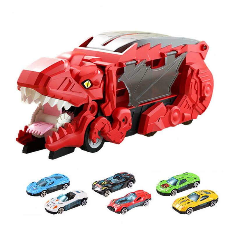 Mainan truk walet dinosaurus portabel, truk dinosaurus dengan Slide Drive lipat tarik belakang mobil portabel pegangan dinosaurus
