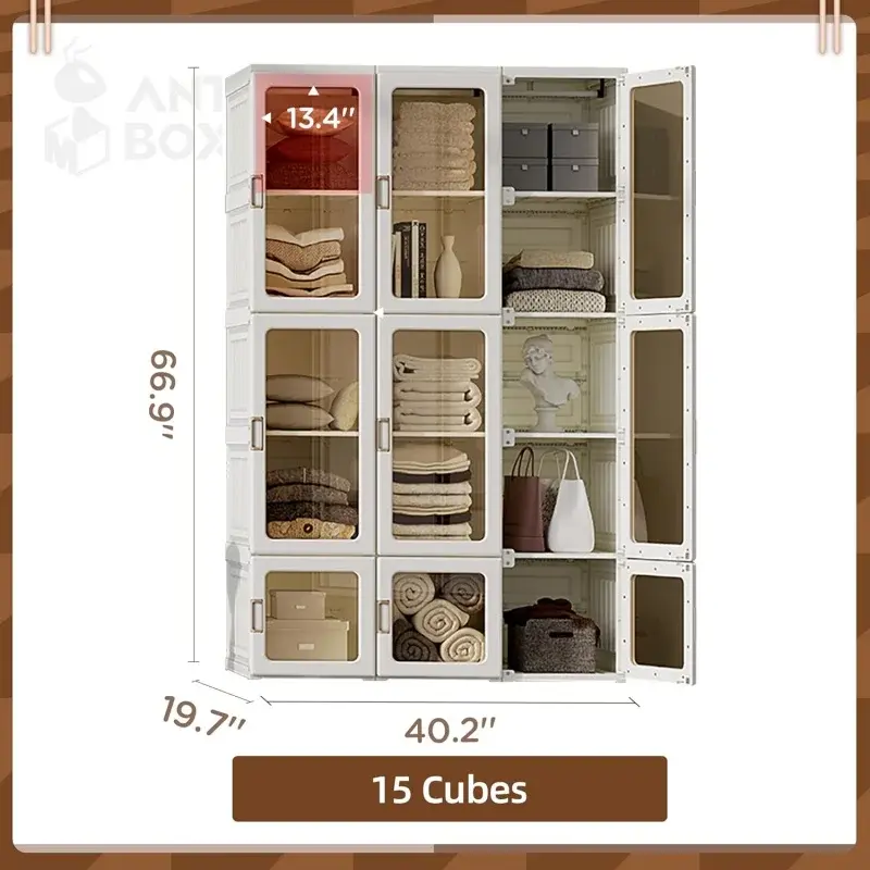 Portable Wardrobe Closet Storage Organizer for Clothes,Transparent Door Panels,Suitable for Living Room, Bedroom,Plastic Wardrob