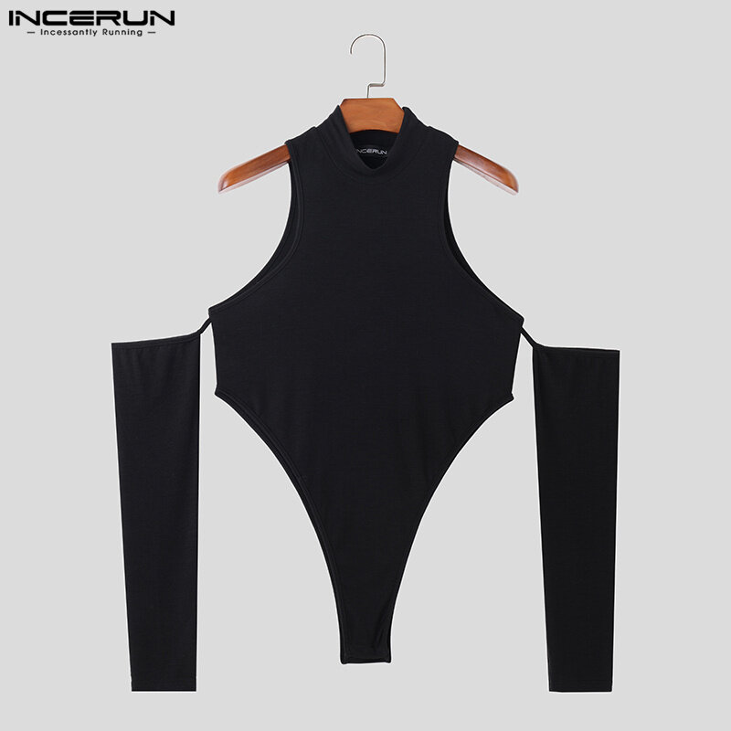 Sexy New Mens Bodysuit Fashion Hollow Solid Rompers Casual Party Shows Male Hot Selling Long Sleeve Bodysuits S-3XL INCERUN 2023