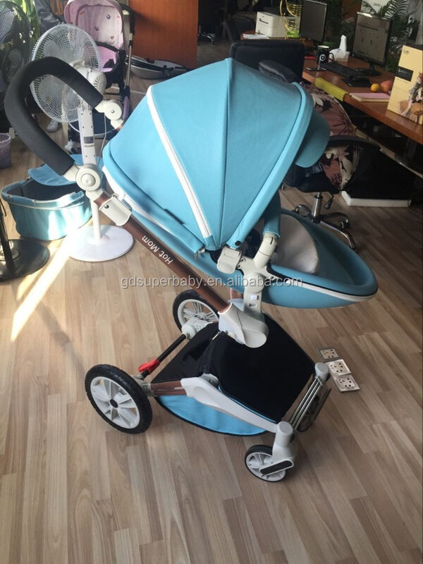 NOVO HOT MOM PU Carrinho De Couro Tiffany Azul 3 em 1 Carrinho De Bebê Fácil Dobrável Portátil Bebê Walker Outsisde Viagem Do Bebê