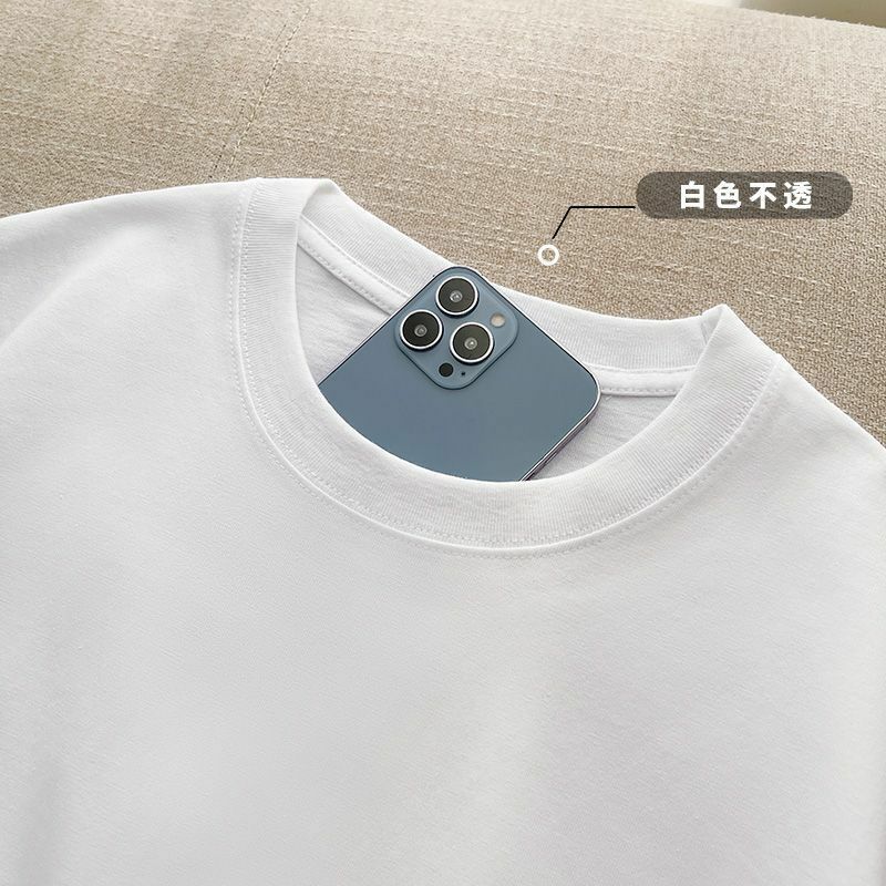 T-shirt de manga curta branca feminina, opaca, puro algodão, gola redonda, solta, casual, ombro, gota, alta qualidade, nova