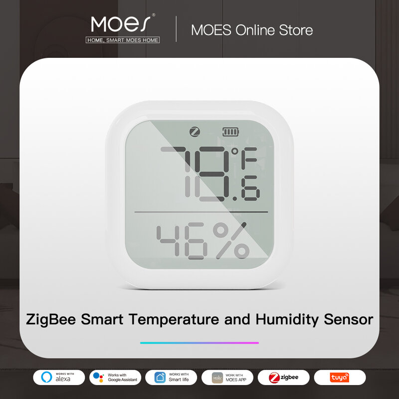 MOES Tuya الذكية زيجبي درجة الحرارة والرطوبة الاستشعار الرطوبة في الأماكن المغلقة مع شاشة الكريستال السائل الرقمية الذكية الحياة APP التحكم عن بعد