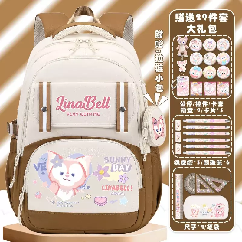 Disney Lingna Beier Ultra-Light Advanced Student Schoolbag Large Capacity Burden Reduction Cartoon ChildrenAll-Matching Backpack