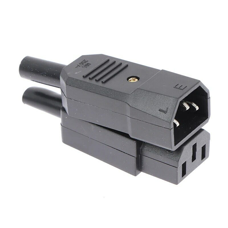 Connecteur d'alimentation électrique à 3 broches, prise mâle et femelle, câble droit, noir, Rewireable, AC, C13, C14, 10A, 250V