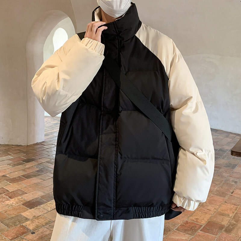래글런 대비 코튼 원피스, 두꺼운 캐주얼 패션, 트렌디 코트, 겨울