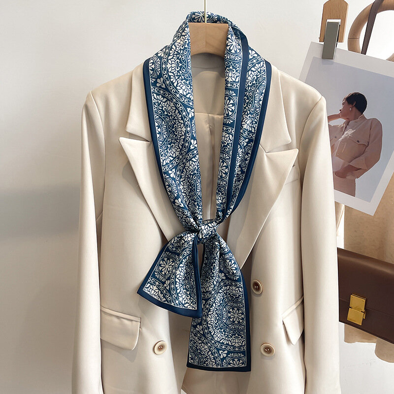 Bufanda de seda estampada para mujer, chal largo y estrecho de diseño, a la moda, de lujo, en 50 colores, novedad