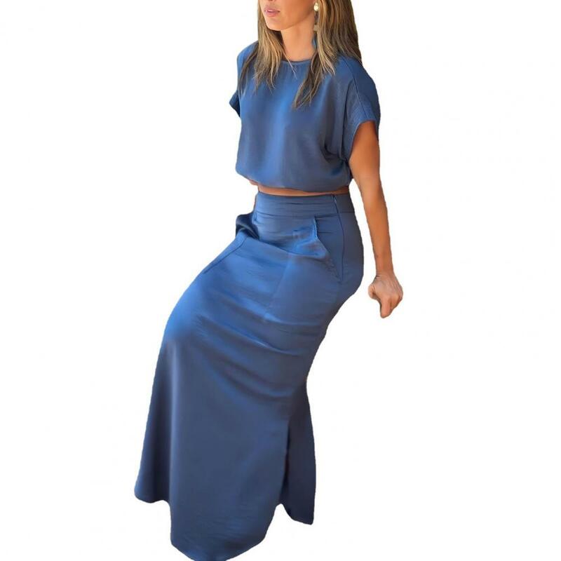 Conjunto de Top y falda larga para mujer, camiseta de Color liso con abertura lateral hasta el tobillo, 2 unidades