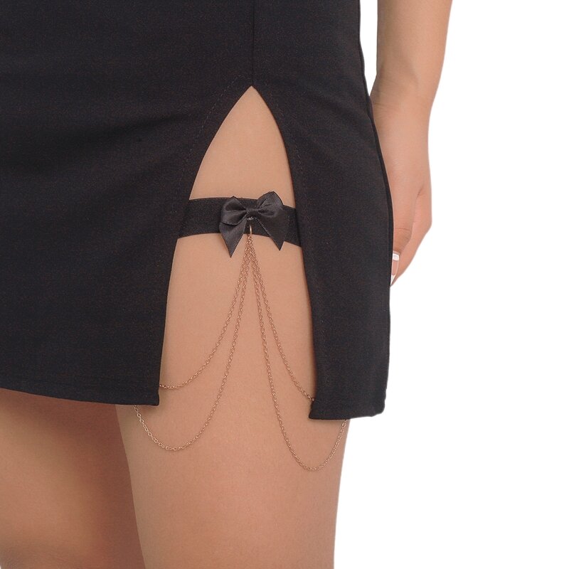 Bowknot Decor Thin Tassel Thigh Chain Anti-slip Belt Chain Harness Summer Beach Nightclub Leg Accessories for Women