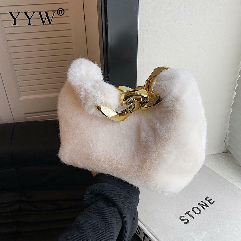 Tas jinjing wanita Fashion bulu palsu mewah tas tangan wanita dompet bahu lembut rantai akrilik desainer 2023 dompet kantung musim dingin hangat