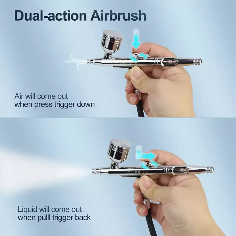 Kit Airbrush Dual-Action Gravity, Pistola com Conjunto de Agulhas, Mangueira de Ar e Kit de Limpeza, 0.2mm, 0.3mm, 0.5mm, 7cc, 20cc, 40cc Cup