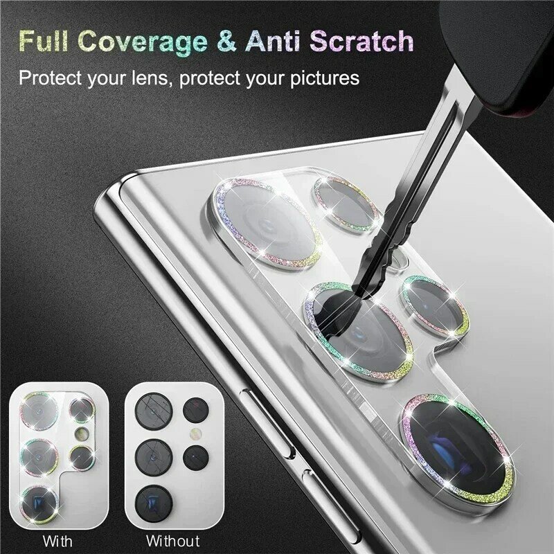 Protector de lente de cámara de diamante brillante para Samsung Galaxy S22 Ultra S23 Plus S23Ultra S23Plus, vidrio templado, cubierta completa