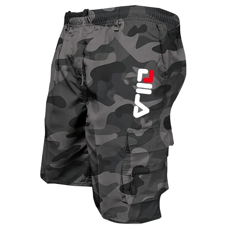 Men's Cargo Shorts Print Multiple Pockets Fashion Drawstring Loose Sportswear Summer Fitness Jogger Training Tactical Shorts