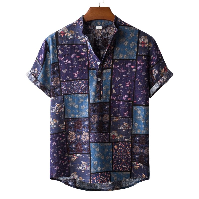 Роскошная мужская футболка, рубашки с коротким рукавом, Мужская модная одежда, блузки, футболки, Бесплатная доставка, гавайская хлопковая рубашка-поло