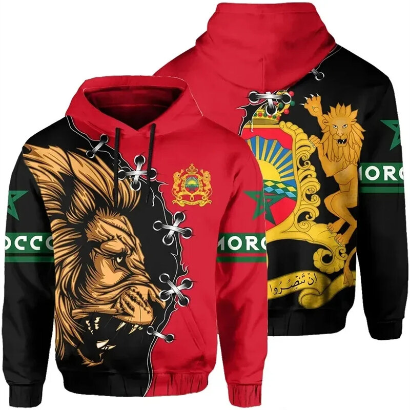 Morocco National Emblem Flag Hoodies 3d Print Hooded Sweatshirts 2024 Daily Casual Oversized Hoodie Long Sleeve Pullovers Homme