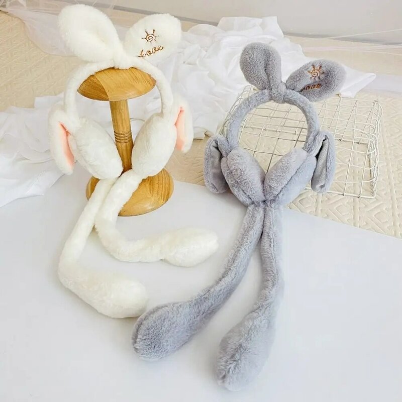 Cute Rabbit Moving Earmuffs Gift Winter Warm Headwear Animal Earflap Hat Earmuff Earflap Kids's Ear Protection