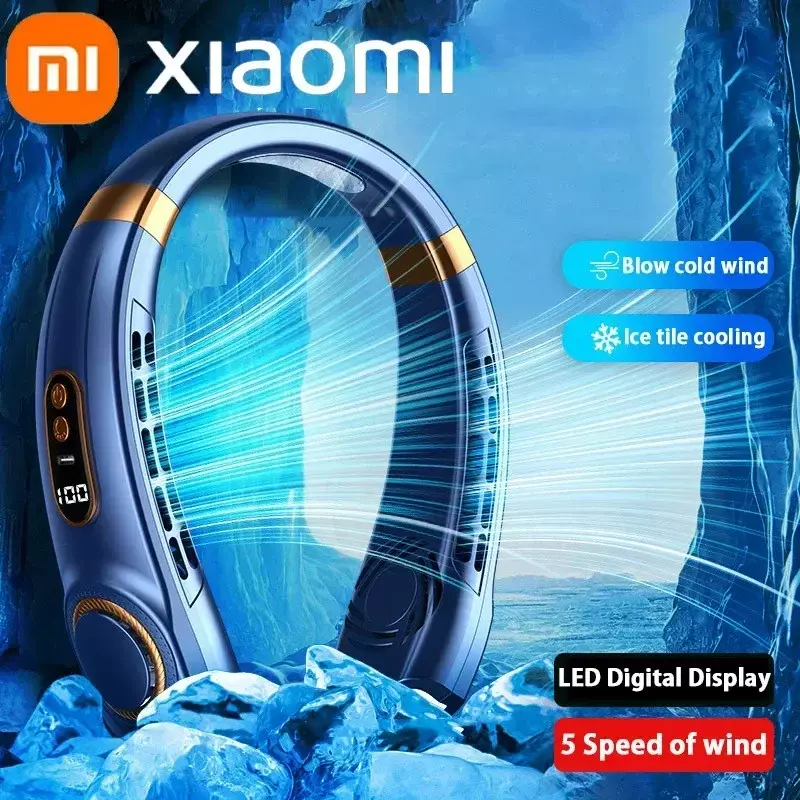 Вентилятор для шеи Xiaomi безлопастный с цифровым дисплеем, портативный летний воздухоохладитель с шейным ободом, зарядка через USB