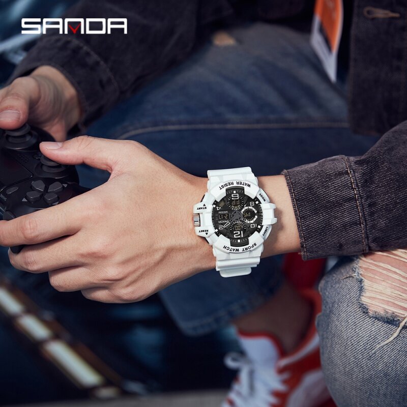 SANDA Brand Outdoor Sport Watches 50M Waterproof Men's Watch Dual Display Quartz Wristwatch for Male Male Watch 3168